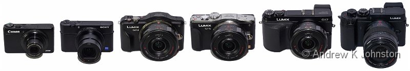 Cameras 2016.jpg - My camera fleet in early 2016 - note how the GX7 has gone from "almost smallest" to second largest
